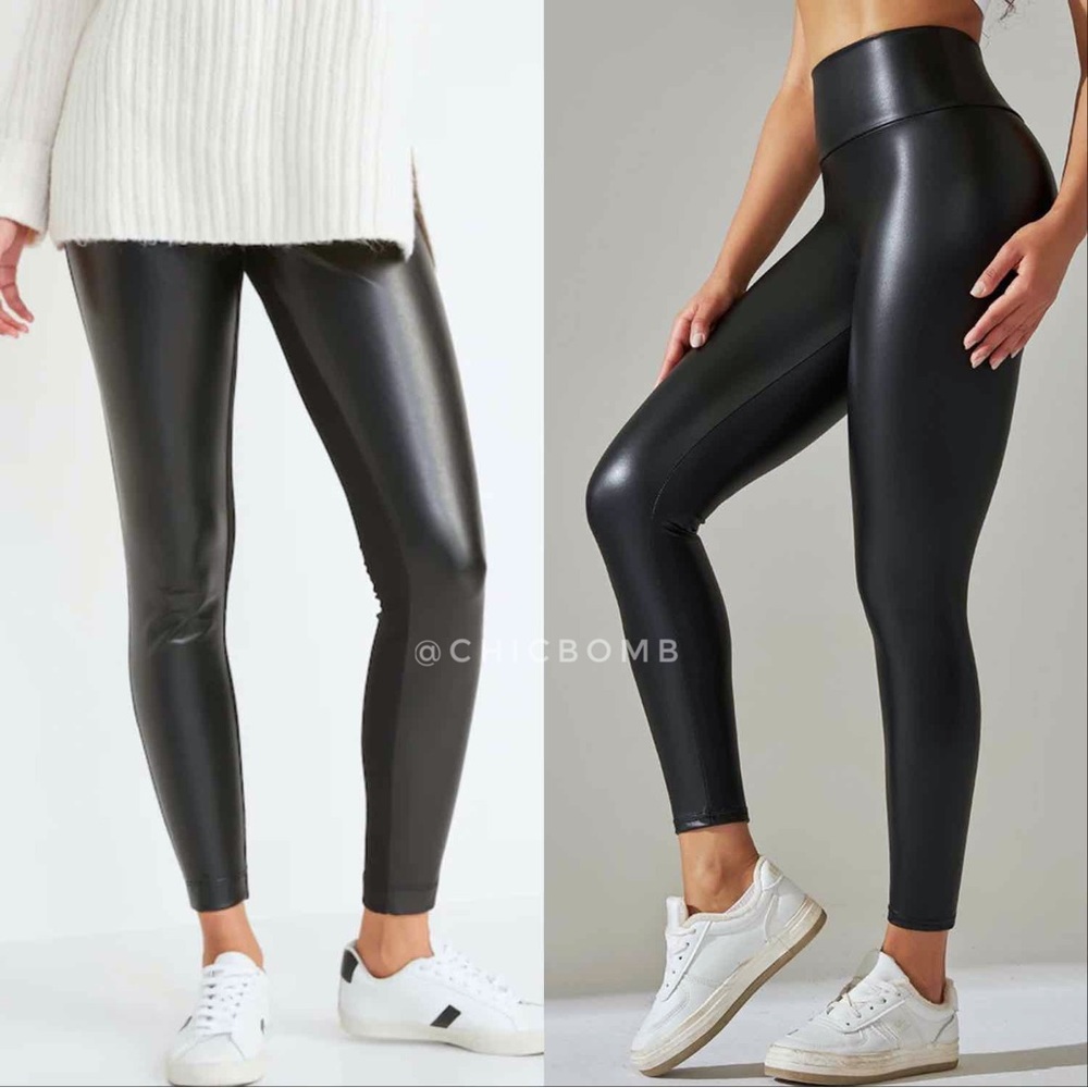 NEW HIGH WAISTED FAUX LEATHER LEGGINGS - BLACK